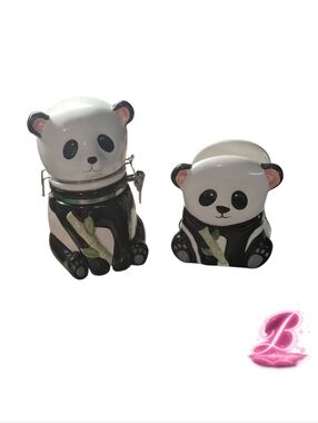 Boston Warehouse Ceramic Panda Cookie Jar + Napkin Holder Set - EUC